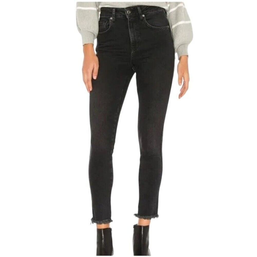 Free People NWT Raw High Rise Jeggings Skinny Jeans Washed Black Size 24 NWT